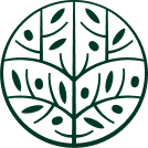 A circular design featuring stylized branches and leaves, symbolizing nature, growth, and harmony.