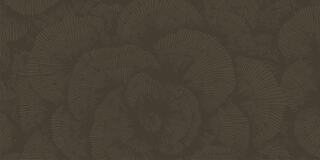 A dark, textured background features subtle, swirling, floral-like patterns, creating an organic and layered appearance.