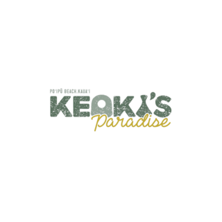 Text features "KEOKI’S Paradise" in a stylized font, combining green and yellow elements for a vibrant, inviting look.