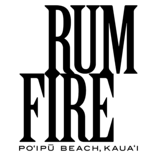 Bold text features "RUM FIRE" above "POʻIPŪ BEACH, KAUAʻI," suggesting a tropical or beach-themed establishment, perhaps a bar or restaurant.